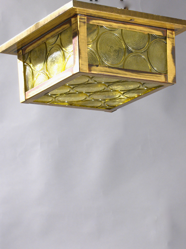 Arts and Crafts Amber Glass Flush Fixture